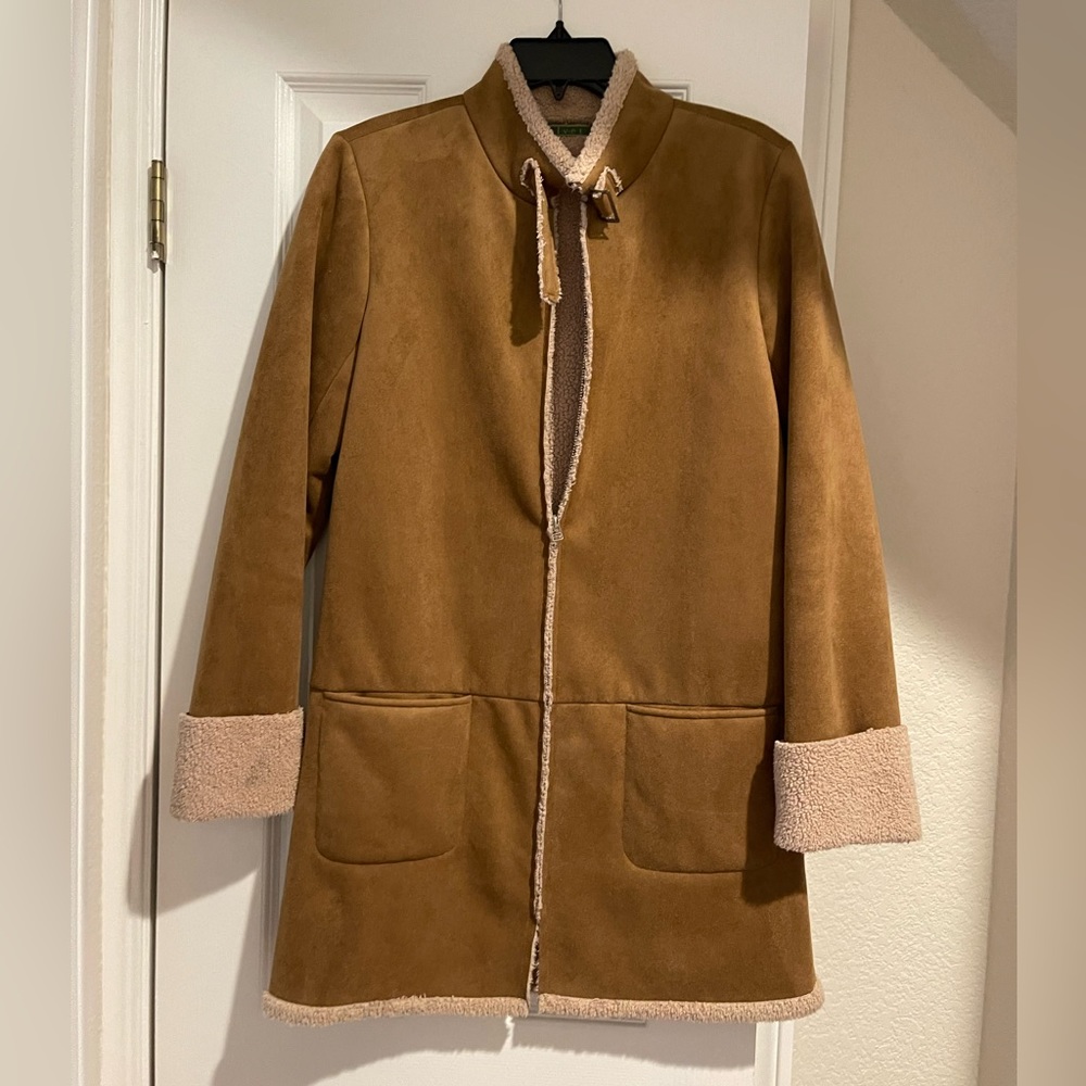 Velvet by Graham & Spencer Casual Faux Suede Brown Jacket with Sherpa trim